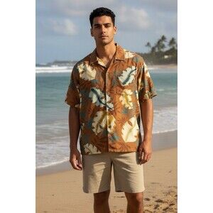Banana Cabana Mens XL Floral 100% Silk Short Sleeve Hawaiian Beach Camp Shirt